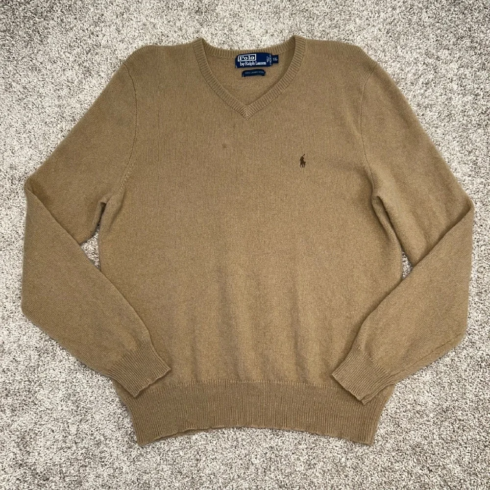 Polo Ralph Lauren 100% Lambs Wool Italian Yarn V-Neck Sweater Men‎ Size XL
